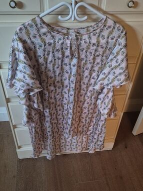 Melissa McCarthy Seven7 Light Pink Printed Ruffle-Sleeve Tunic